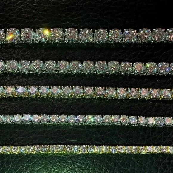 Solid 925 Sterling Silver Yellow Gold Tennis Chain